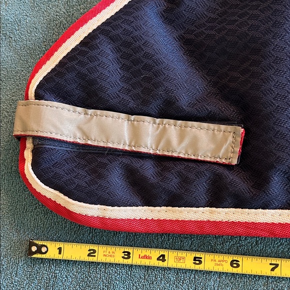 Like New WeatherBeeta Dog Coat Navy Blue Dog Coat with Red Trim 16” - Picture 3 of 9